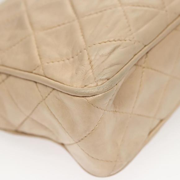 CHANEL Matelasse Chain Shoulder Bag Lamb Skin Beige Gold CC Auth bs26041 - Picture 9 of 16